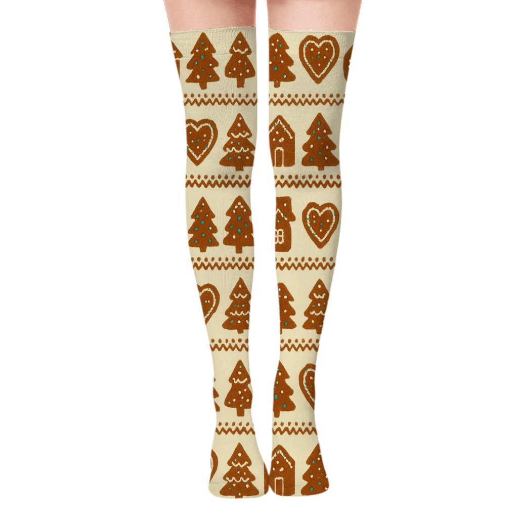 Gingerbread Xmas Village Bands personalized over-the-knee socks