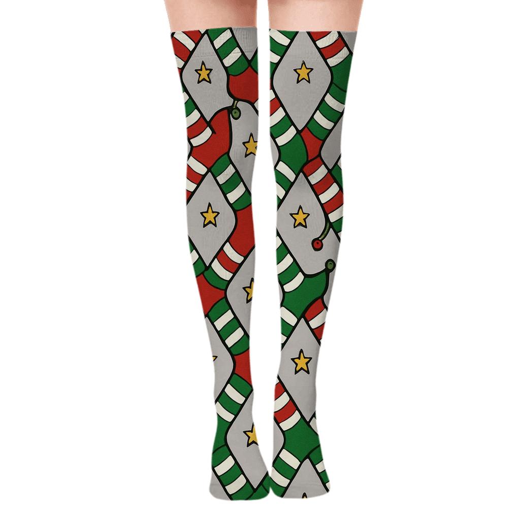 Striped Elf Stocking Holiday Lattice personalized over-the-knee socks