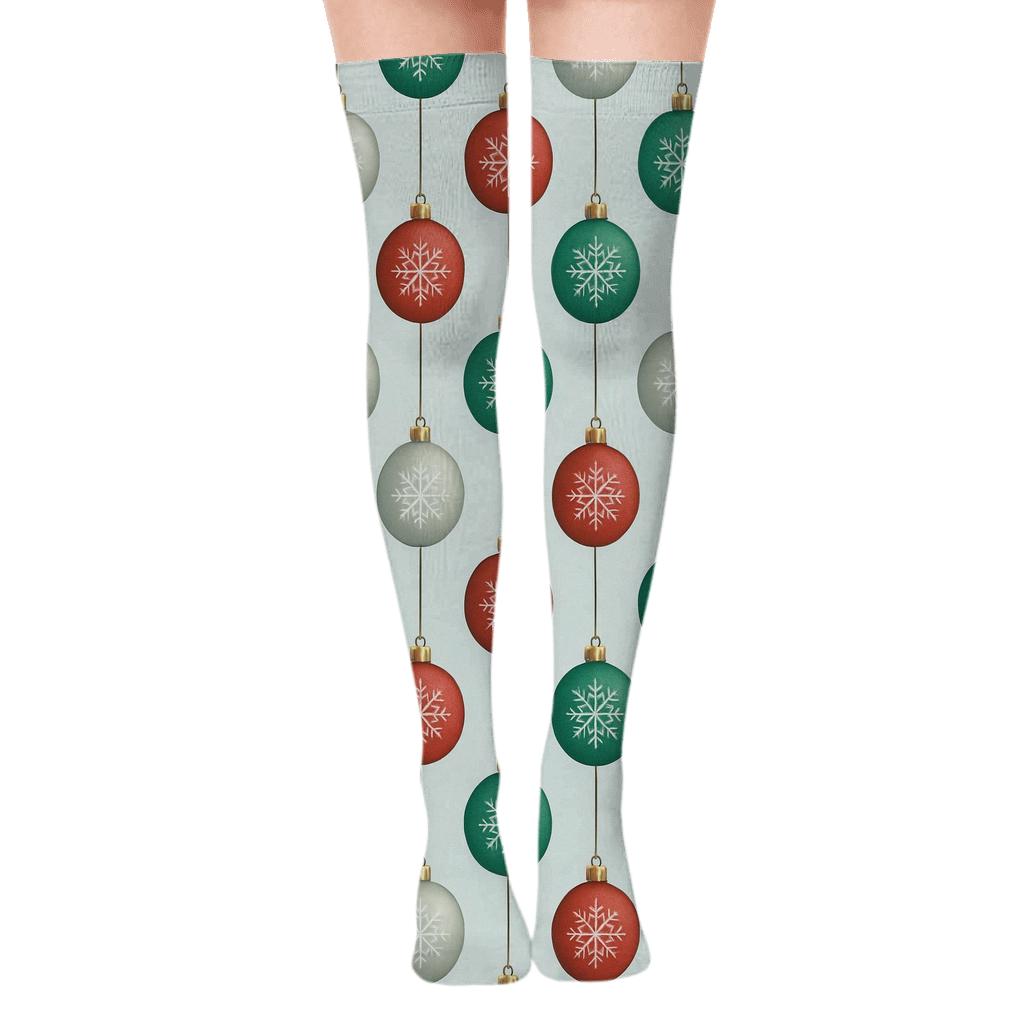 Christmas Ornament Snowfall Grid custom over-the-knee socks