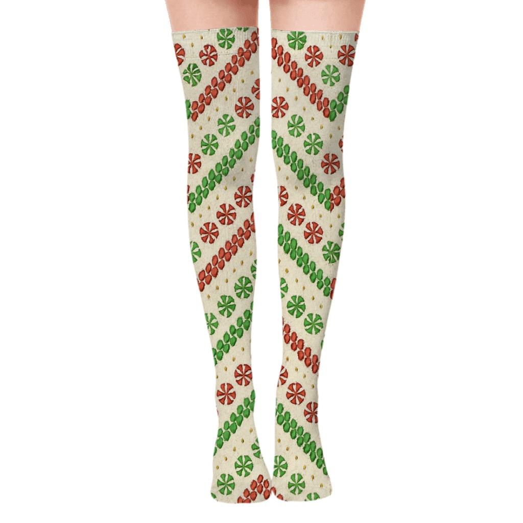 Peppermint Holiday Chevron Flow unique graphic over-the-knee socks