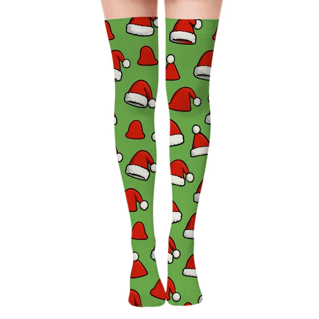 Santa Cap Xmas Polka Dots soft everyday over-the-knee socks