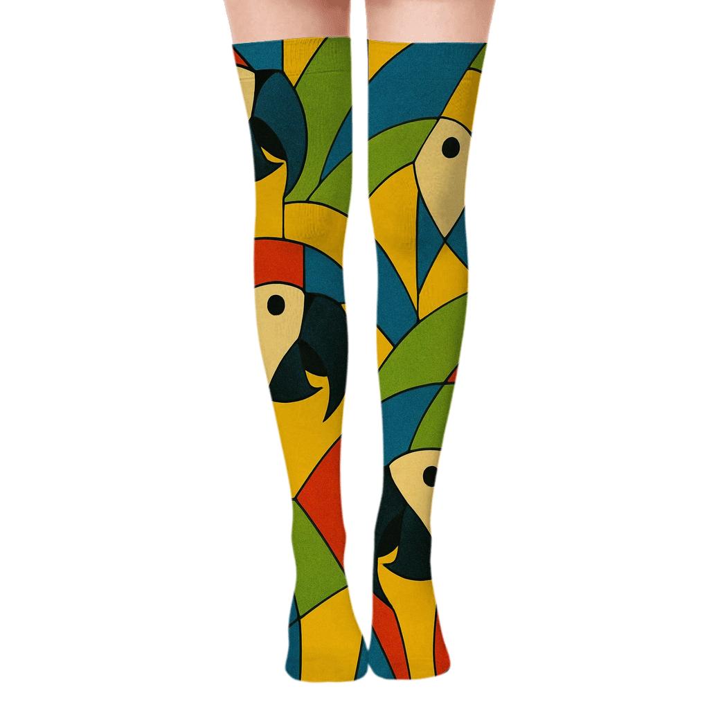 Macaw Beak Mosaic On Sunlit Yellow premium cozy over-the-knee socks