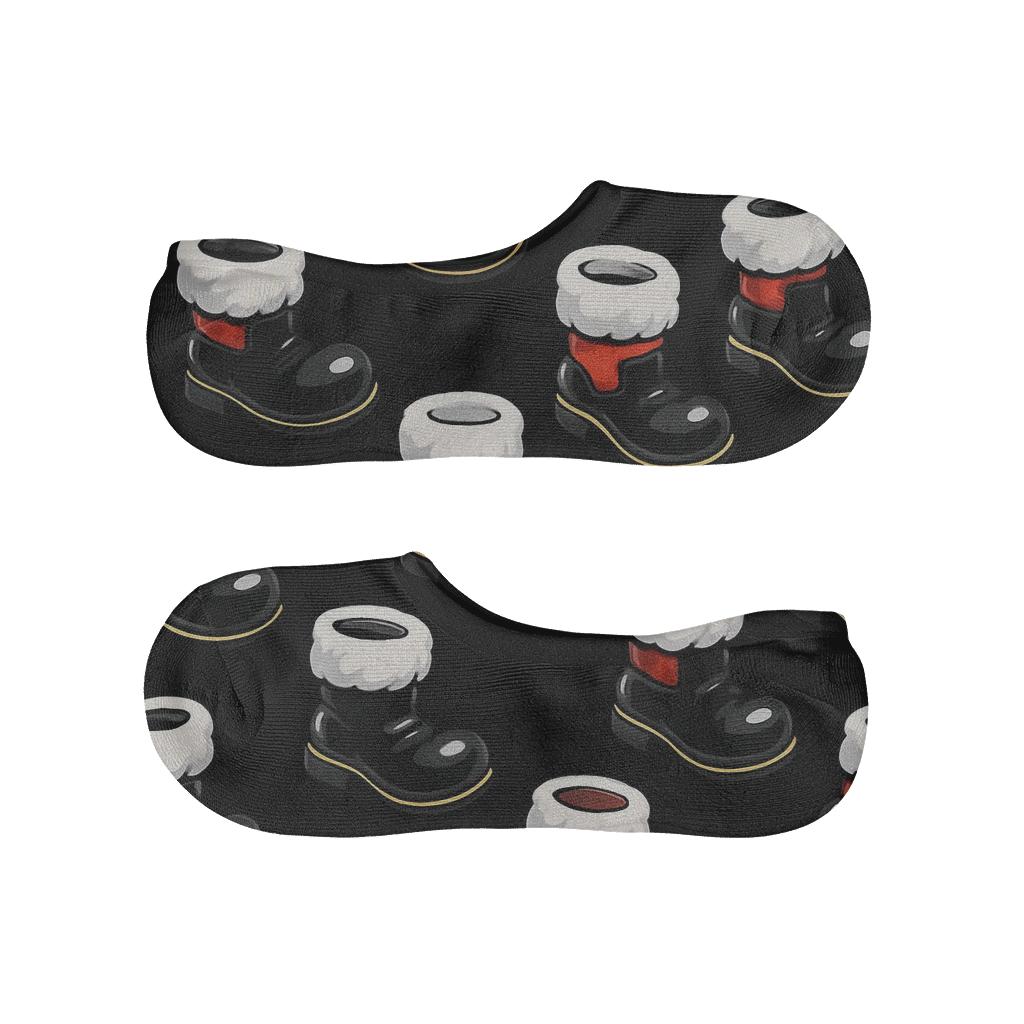 Boot Parade With Santa Rhythm On Black Background comfortable invisible socks