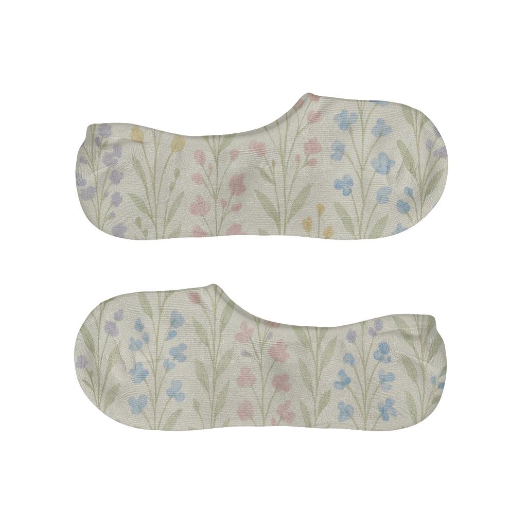 Watercolor Wildflower Meadow Stripe On Cream custom no-show socks