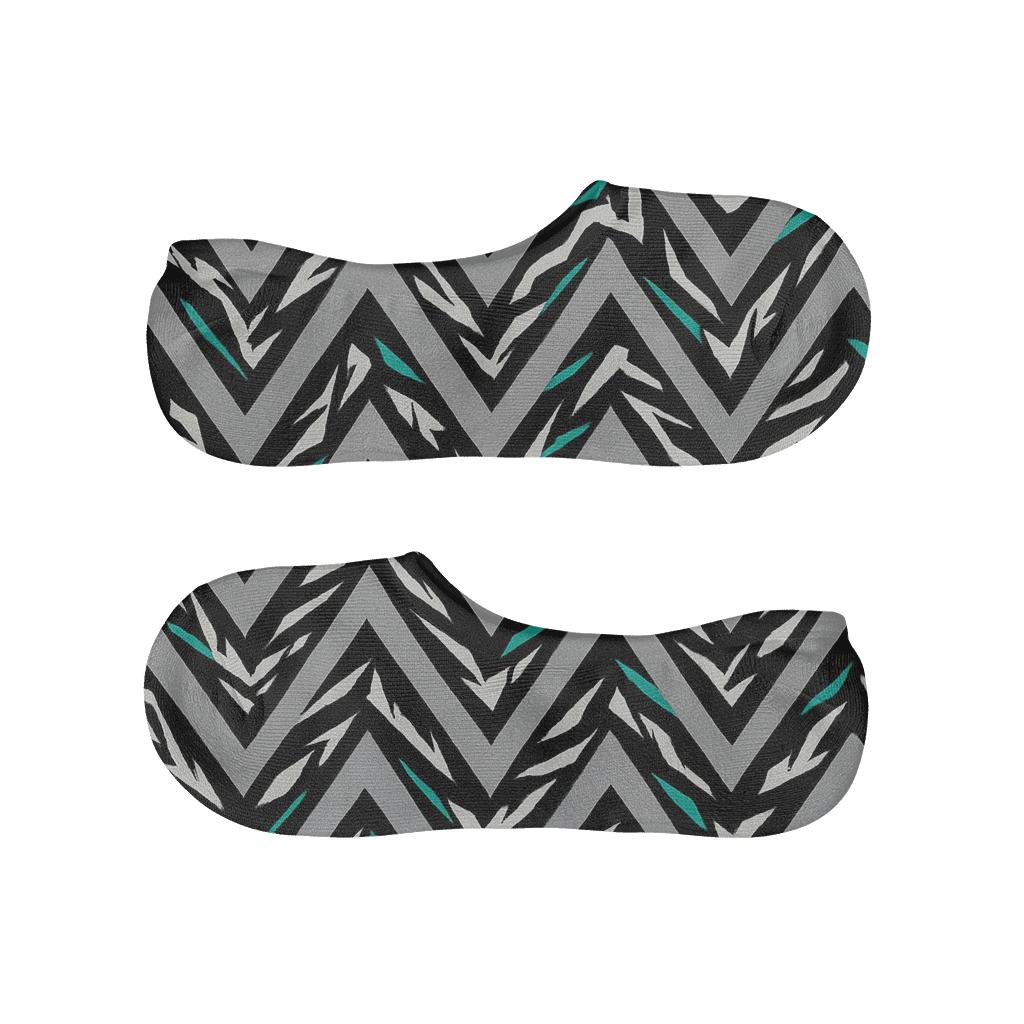 Teal Glimmer Fragmented Zebra Chevron designer printed no-show socks