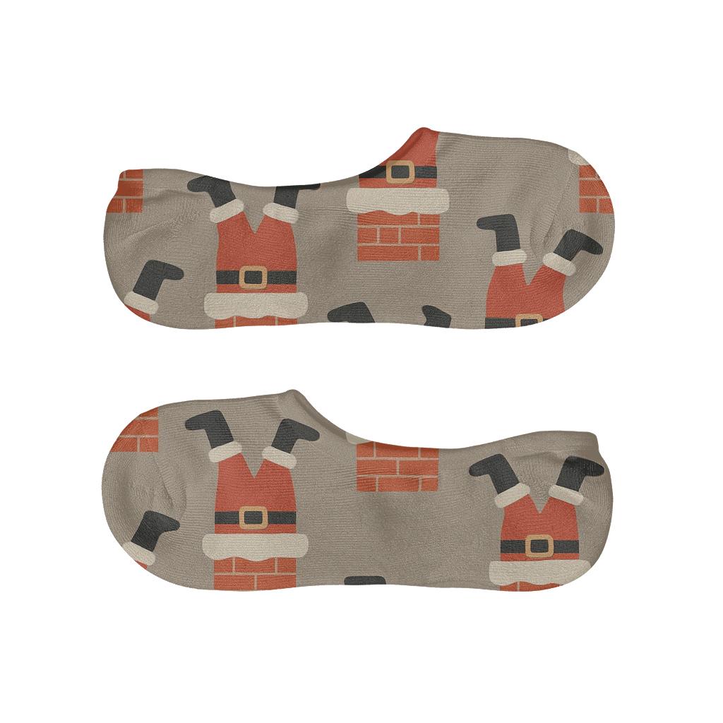 Chimney Stack With Santa Silhouette Repeat On Neutral Taupe designer print no-show socks