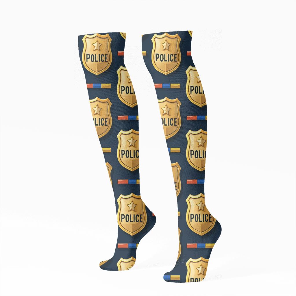 Police Officer Night Patrol Badge Grid soft everyday knee-high socks