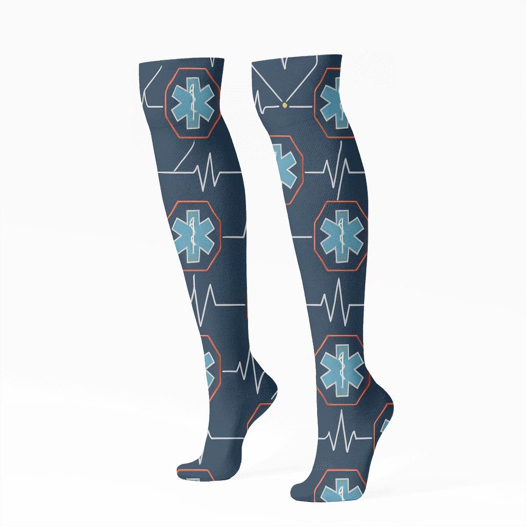 Paramedic Night Shift Star Of Life Lattice comfortable cotton knee-high socks