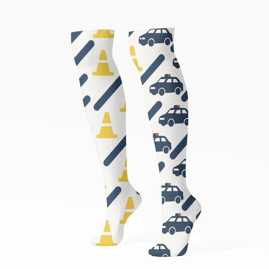 Traffic Chevron Parade With Police Officer Motifs premium sports knee-high socks