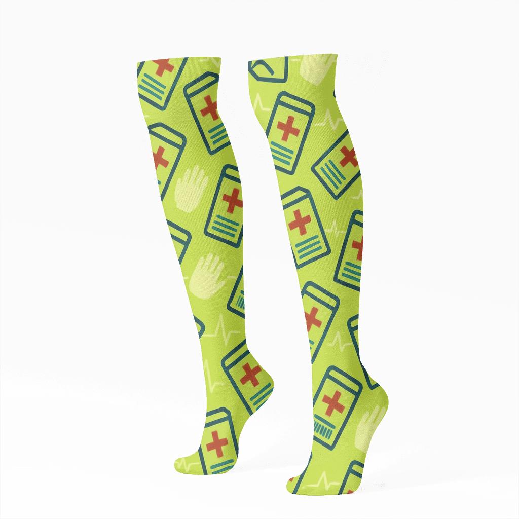 High Vis Triage Tag Grid Pattern Paramedic designer print knee-high socks