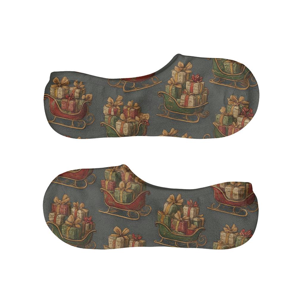 Gift Laden Sleigh Cascade designer printed no-show socks