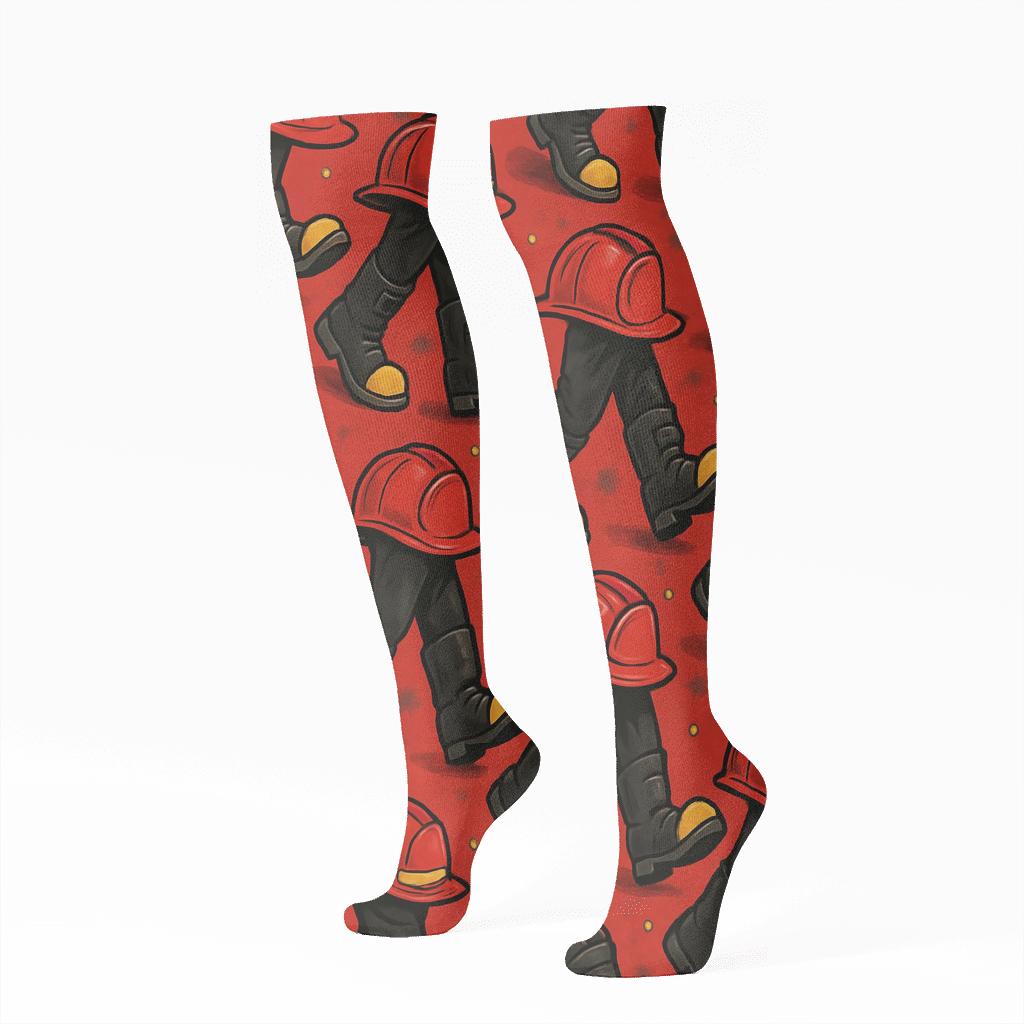 Helmet And Boot Parade Fire Fighter Series trendy patterned knee-high socks