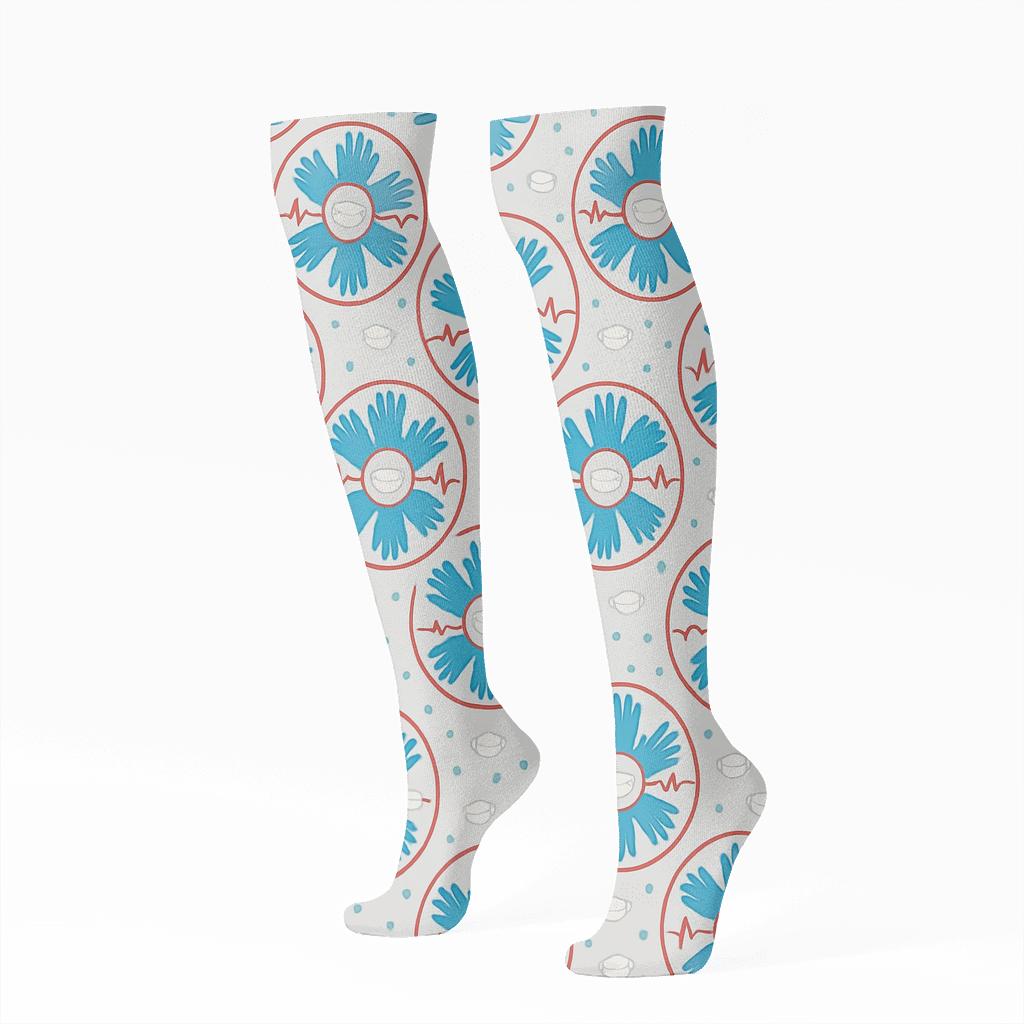 Heart Line Rounds With Gloved Hand Collage stylish athletic knee-high socks
