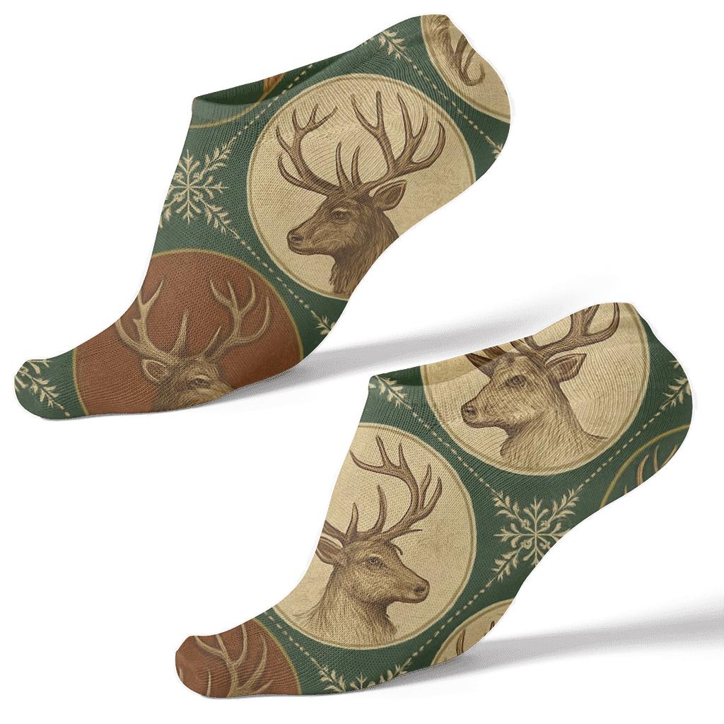 Snowfield Antler Medallion Reindeer personalized ankle socks