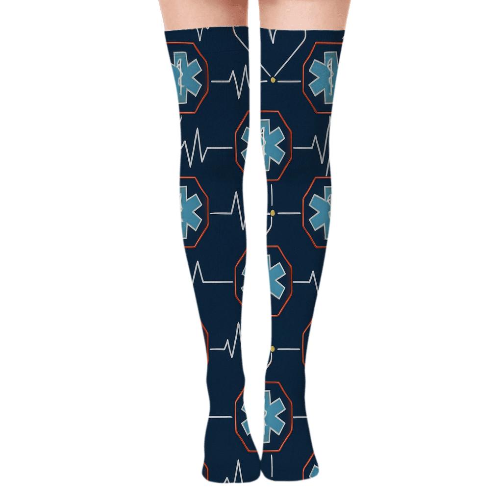 Paramedic Night Shift Star Of Life Lattice premium cozy over-the-knee socks