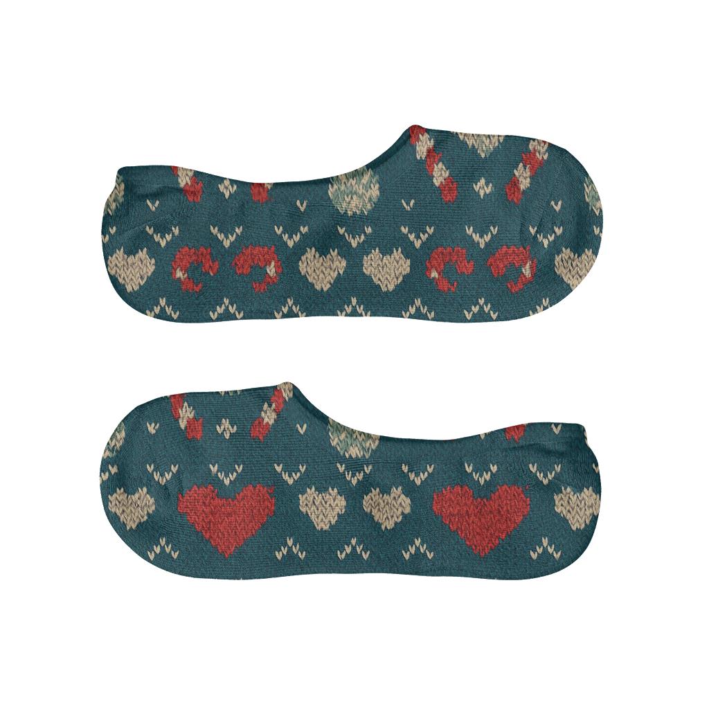 Nordic Knit Illusion With Candy Canes Stripes anti-slip no-show socks