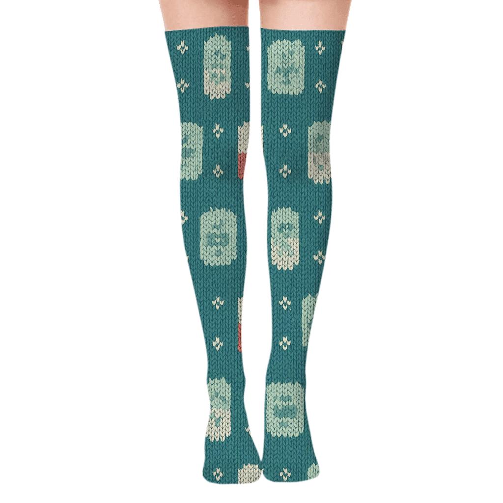 Teal Scrub Knit Illusion Pill And Bandage Weave custom over-the-knee socks