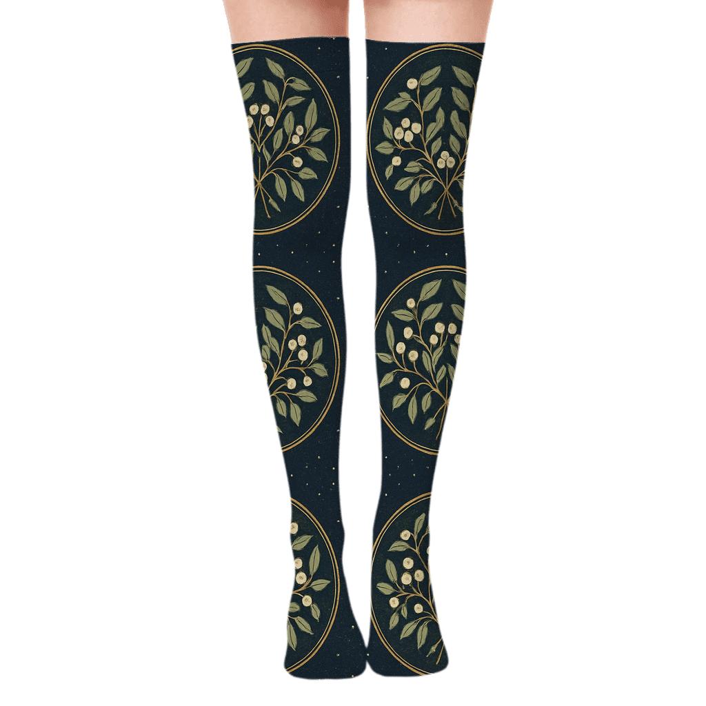 Golden Mistletoe Bouquet Medallions custom over-the-knee socks