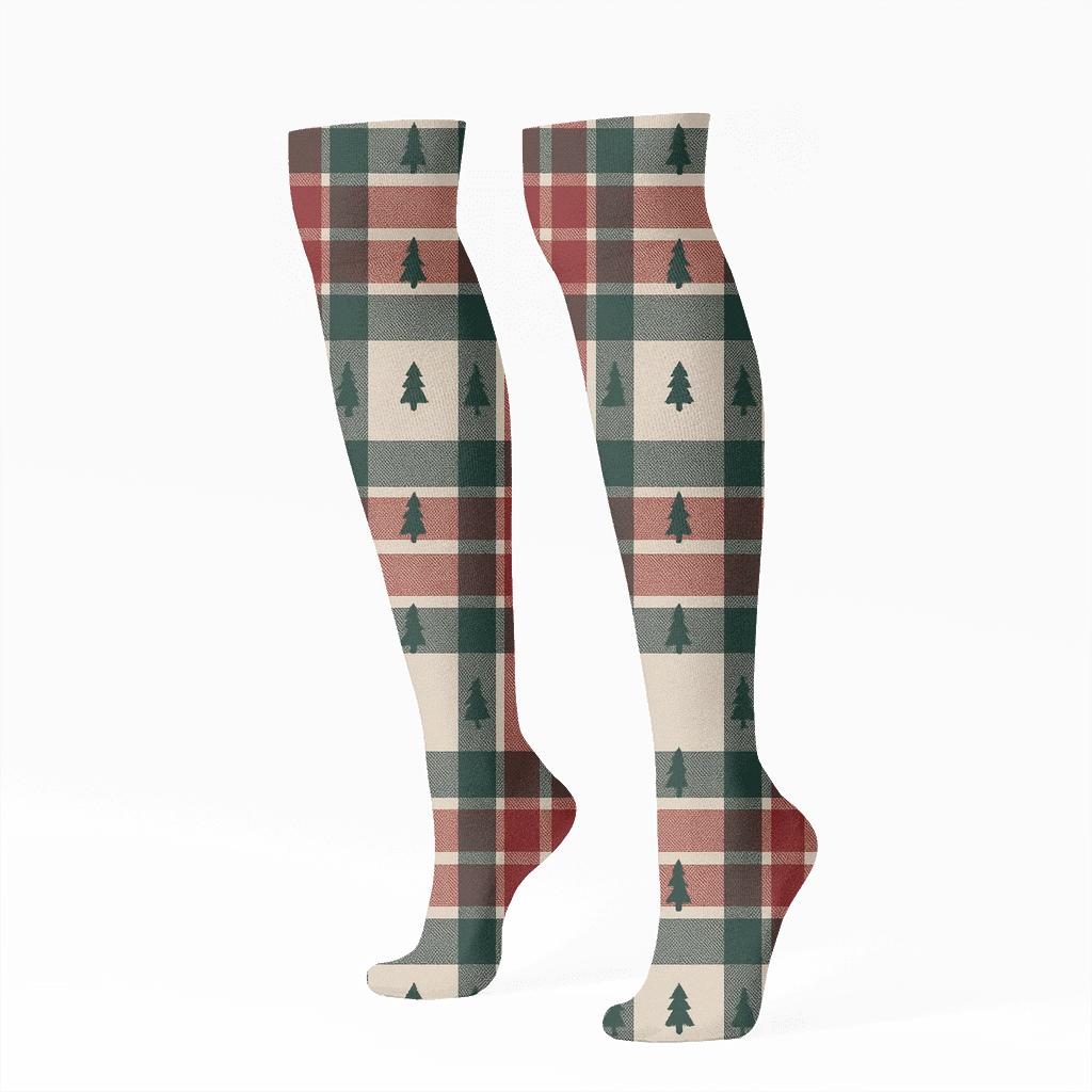 Plaid Pines Christmas Tartan Weave soft everyday knee-high socks