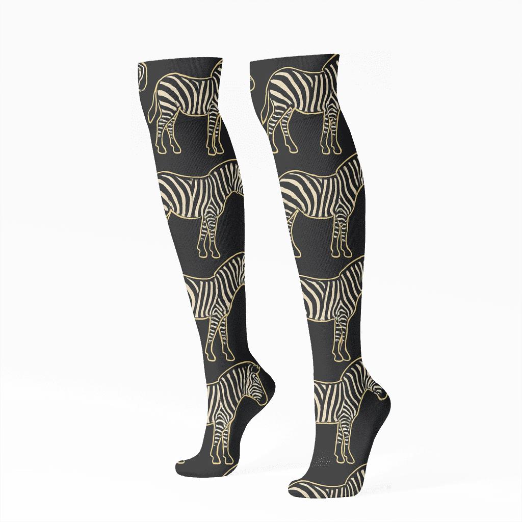 Golden Accent Zebra Silhouette Field personalized knee-high socks