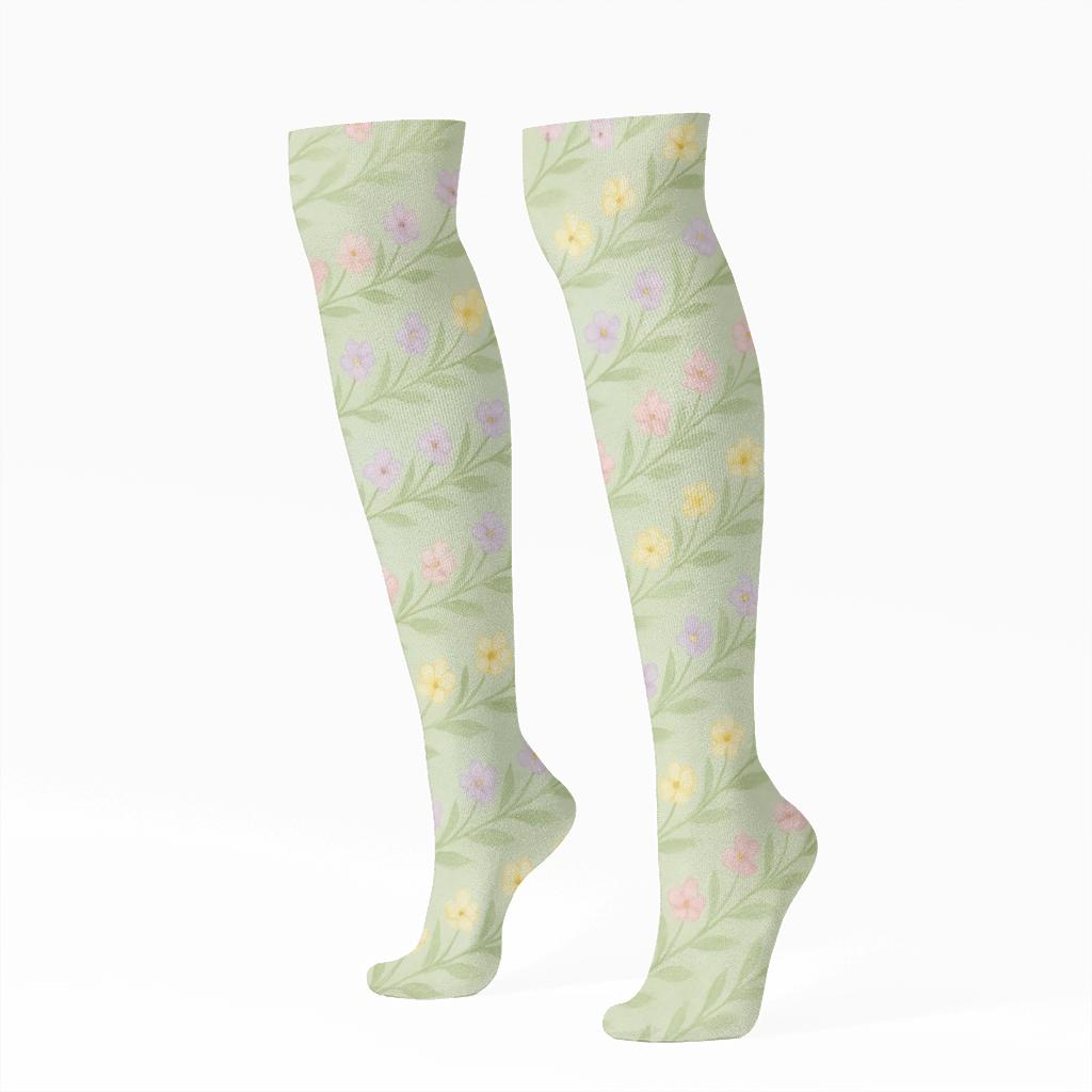 Aurora Wildflower Wave On Soft Meadow Field trendy patterned knee-high socks