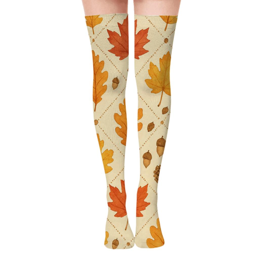 Amber Leaf Drift Lattice unique graphic over-the-knee socks