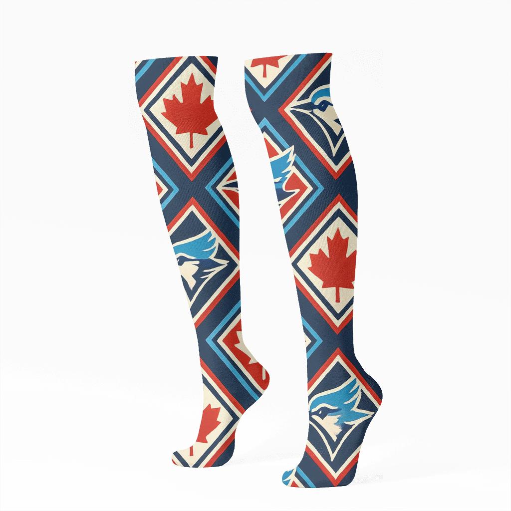 Maple Diamond Flight Pattern Blue Jays Edition unique graphic knee-high socks