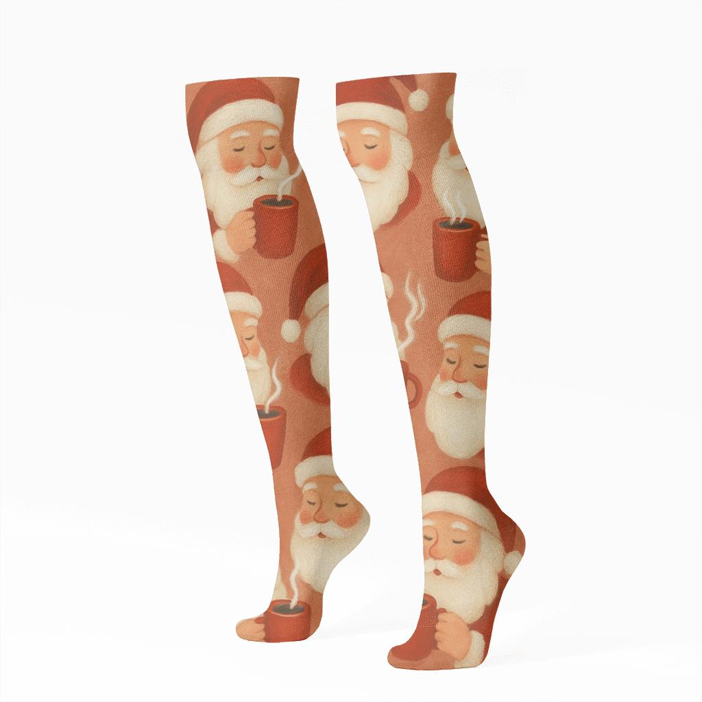 Bearded Mug Portrait Repeat Santa comfortable cotton knee-high socks