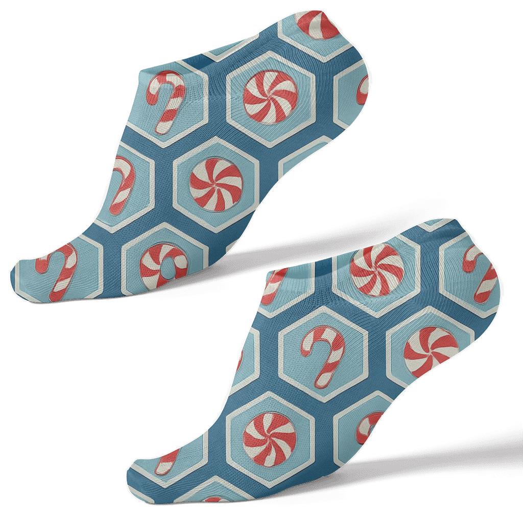 Starfield-Inspired Candy Canes Mosaic designer print ankle socks