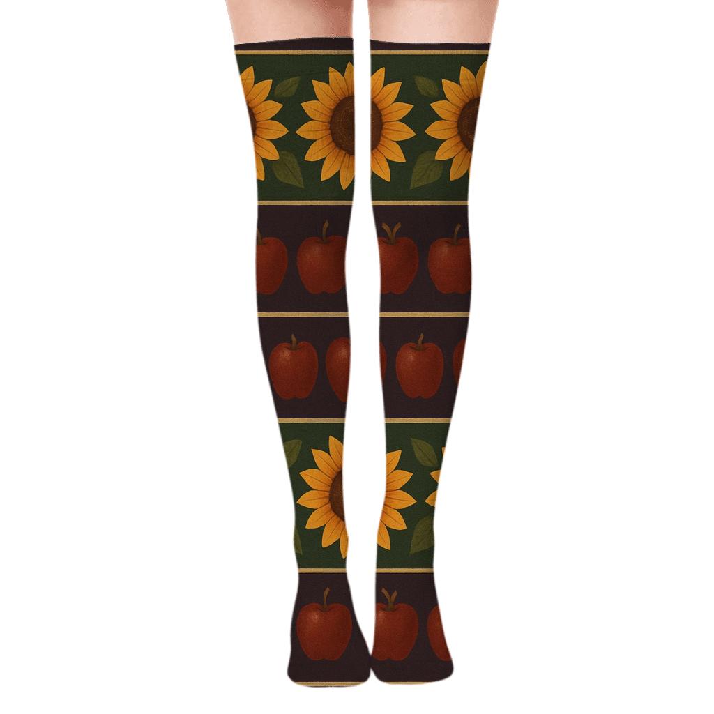 Sunflower Harvest Banded Stripe comfortable cotton over-the-knee socks