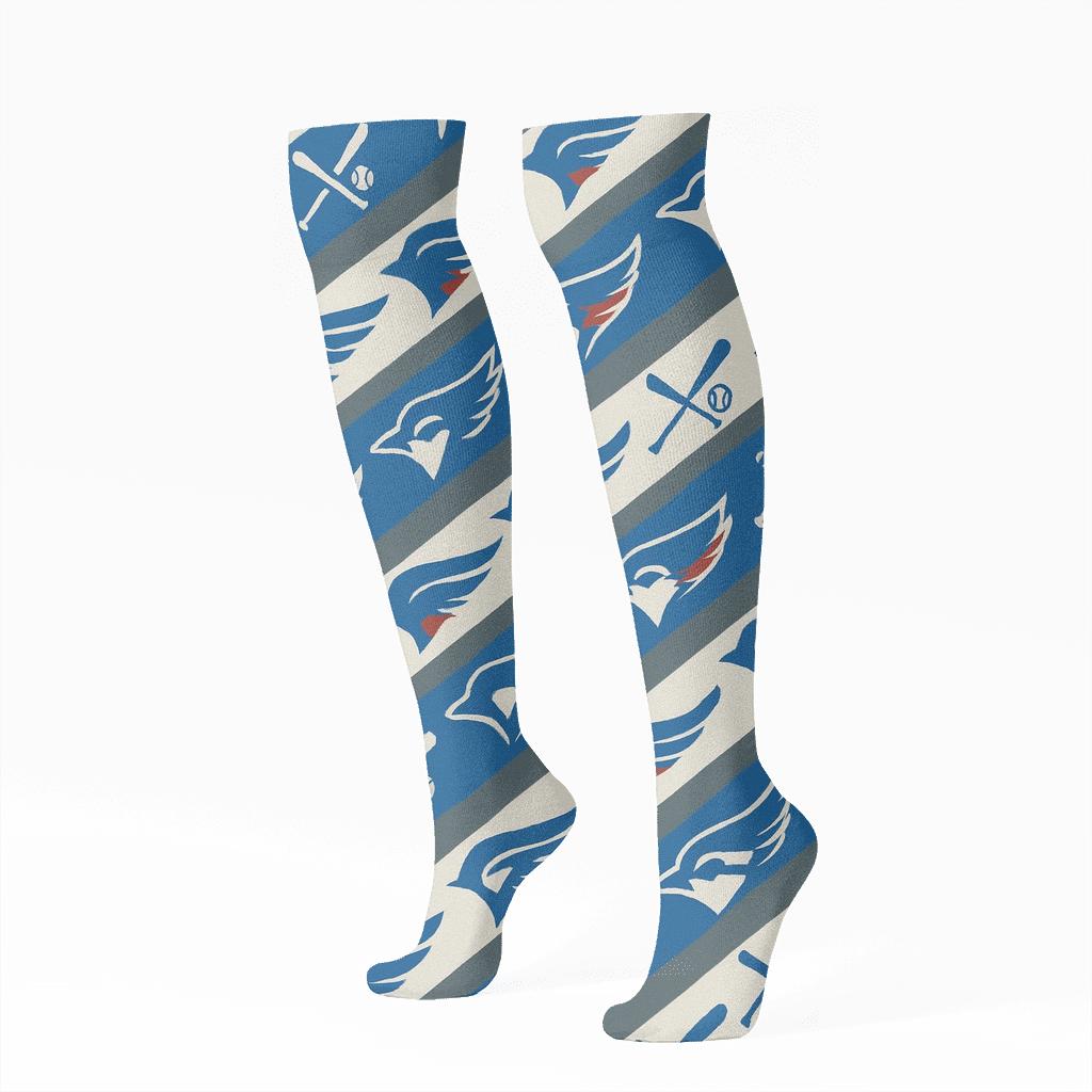 Diagonal Bat And Wing Stripes, Blue Jays Style premium sports knee-high socks