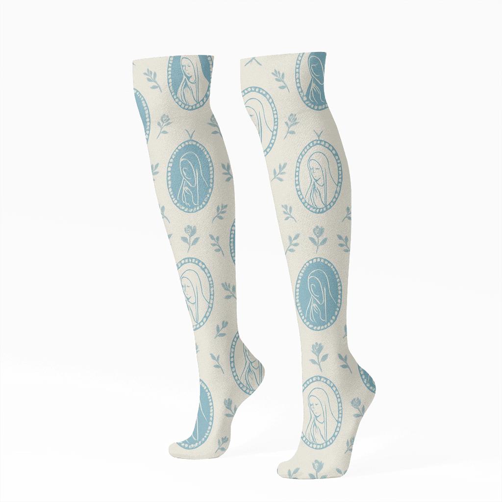 Mary Cameo Lattice In Periwinkle Blue unique graphic knee-high socks