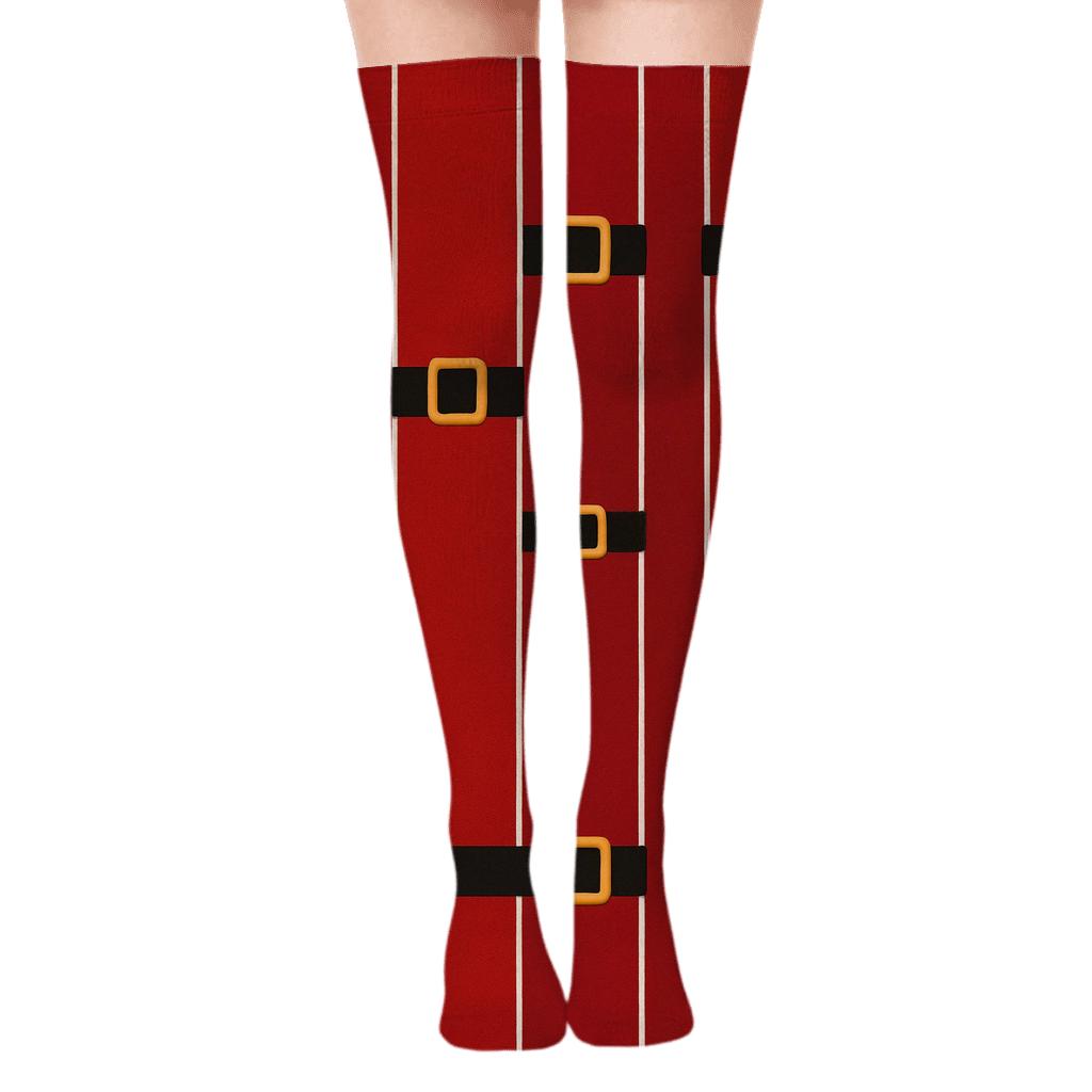 Santa Suit Belt Stripe Grid comfortable cotton over-the-knee socks