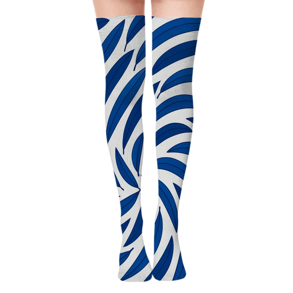Feather Arc Rhythm With Blue Jays Accent soft everyday over-the-knee socks