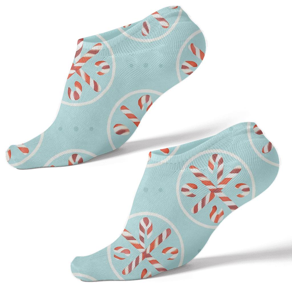 Icy Peppermint Medallion Tile Candy Canes premium sports ankle socks