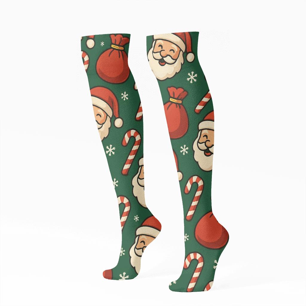 Santa Claus North Pole Patchwork Parade premium sports knee-high socks