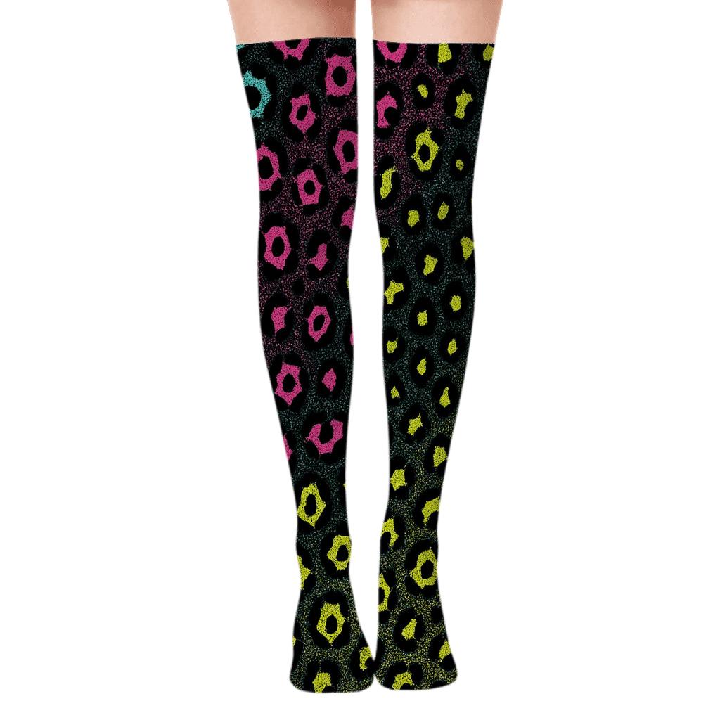 Neon Night Leopard Fade unique graphic over-the-knee socks