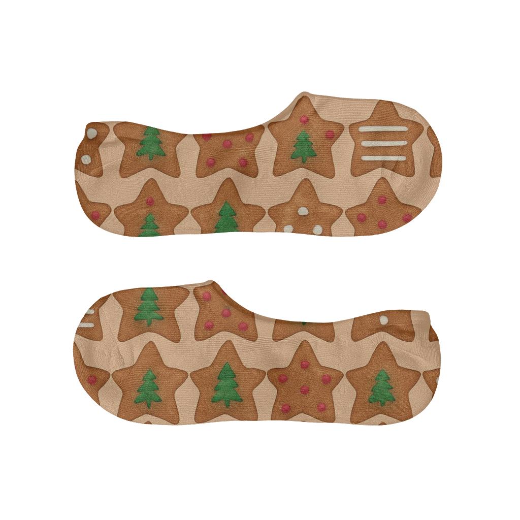 Gingerbread Star Holiday Patchwork soft cotton no-show socks