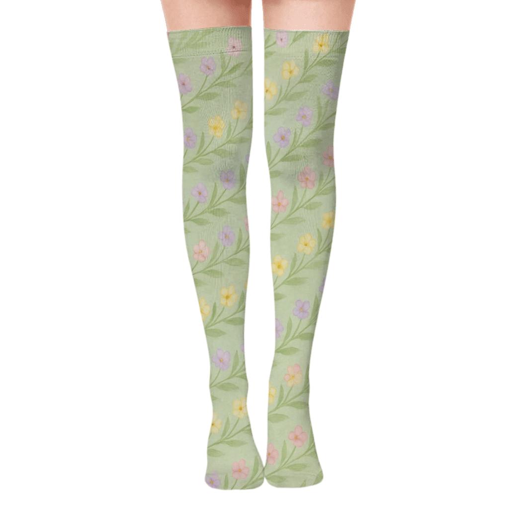 Aurora Wildflower Wave On Soft Meadow Field comfortable cotton over-the-knee socks