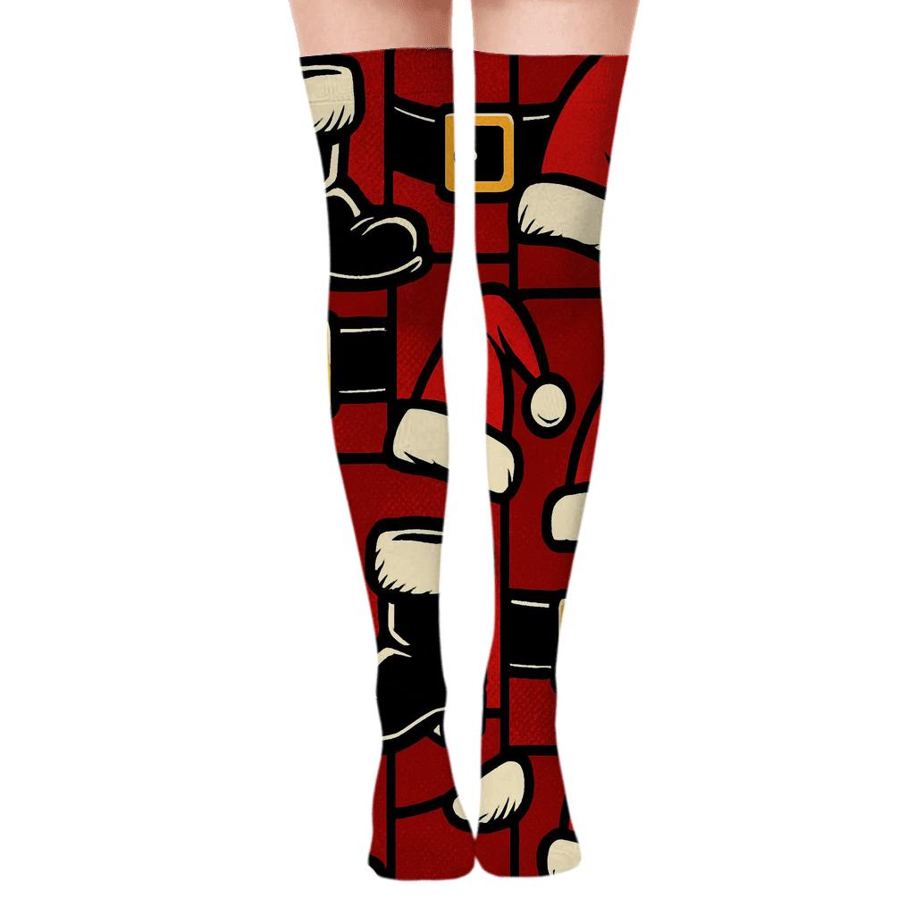 Pop-Art Santa-Boots And Belts Collage premium cozy over-the-knee socks