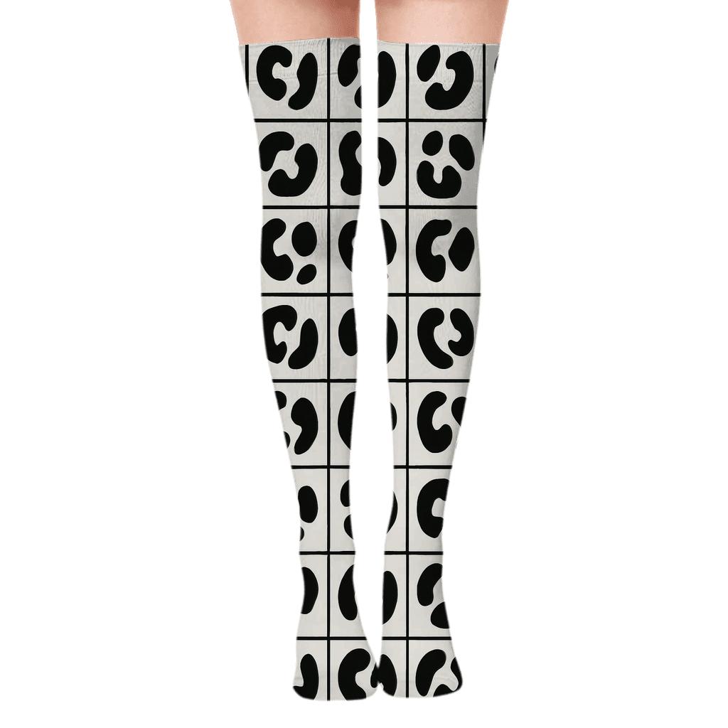 Monochrome Minimal Leopard Grid premium cozy over-the-knee socks