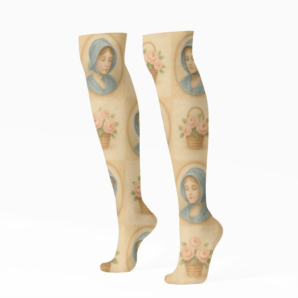 Pastoral Bonnet Cameos Pattern Mary stylish athletic knee-high socks