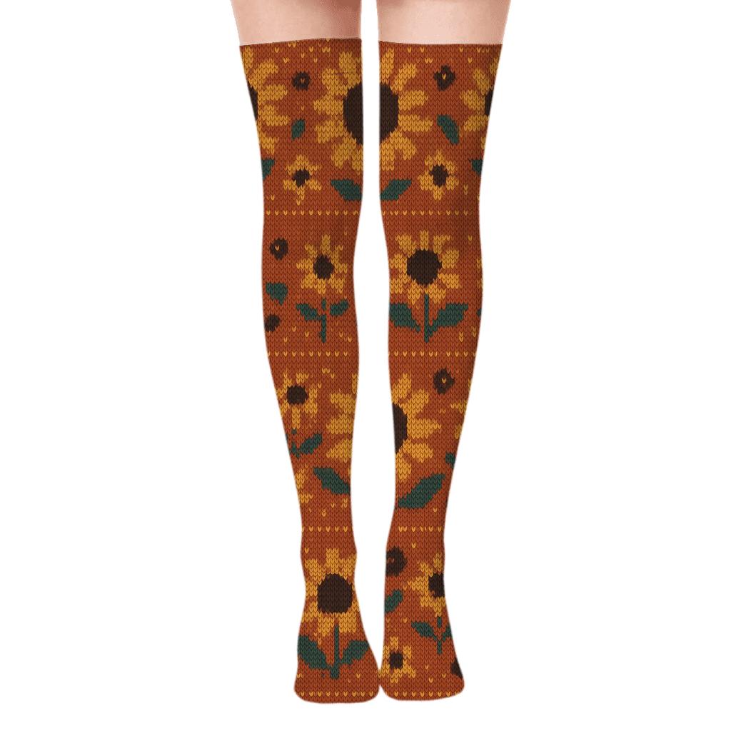 Galactic Sunflower Bands On Warm Terra Field personalized over-the-knee socks