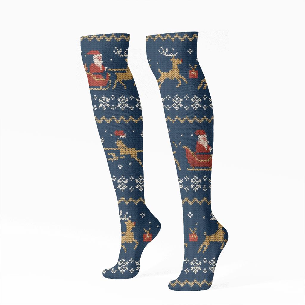 Midnight Sleigh Silhouettes Santa Claus Edition trendy patterned knee-high socks