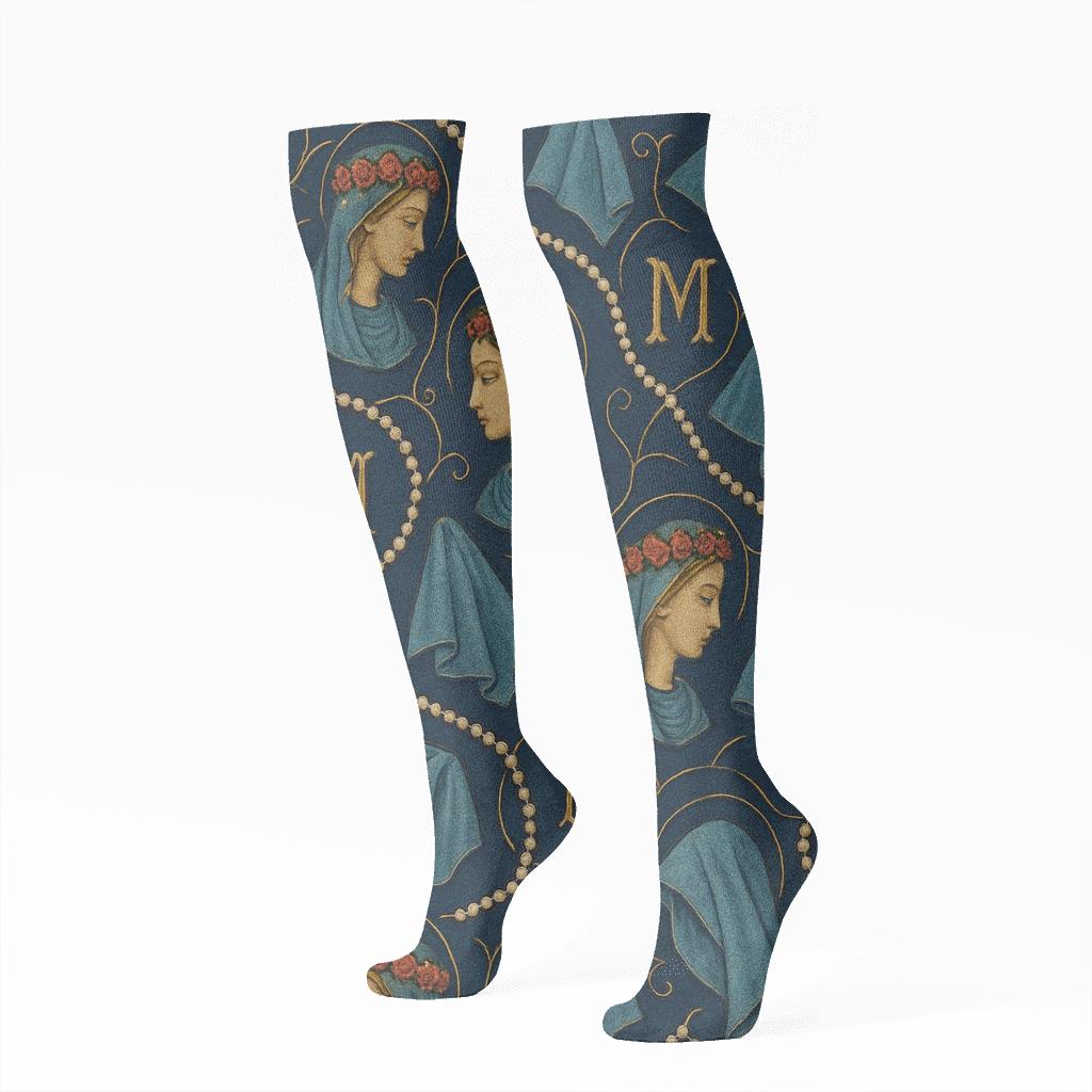 Rose-Crowned Mary Collage Tapestry personalized knee-high socks