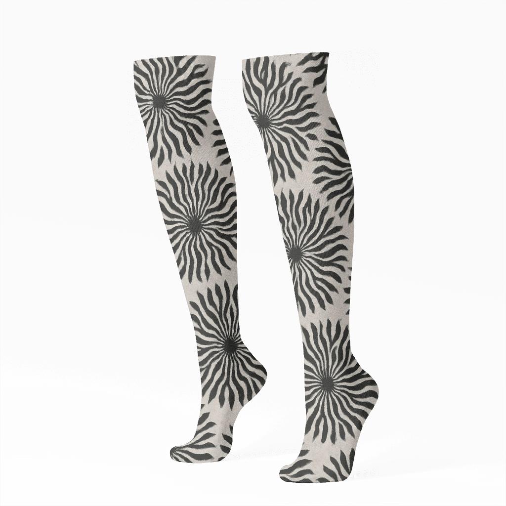 Radial Zebra Stripe Rosettes stylish athletic knee-high socks