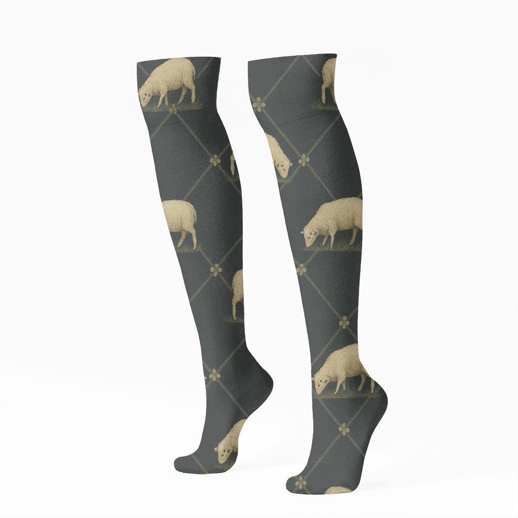 Star-Sheep Pasture Lattice premium sports knee-high socks