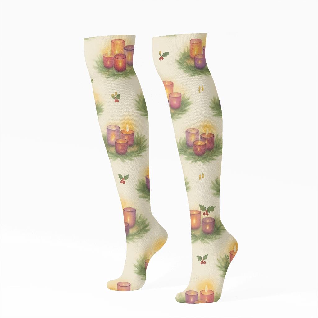Votive Cluster Pattern Advent Candles Edition soft everyday knee-high socks