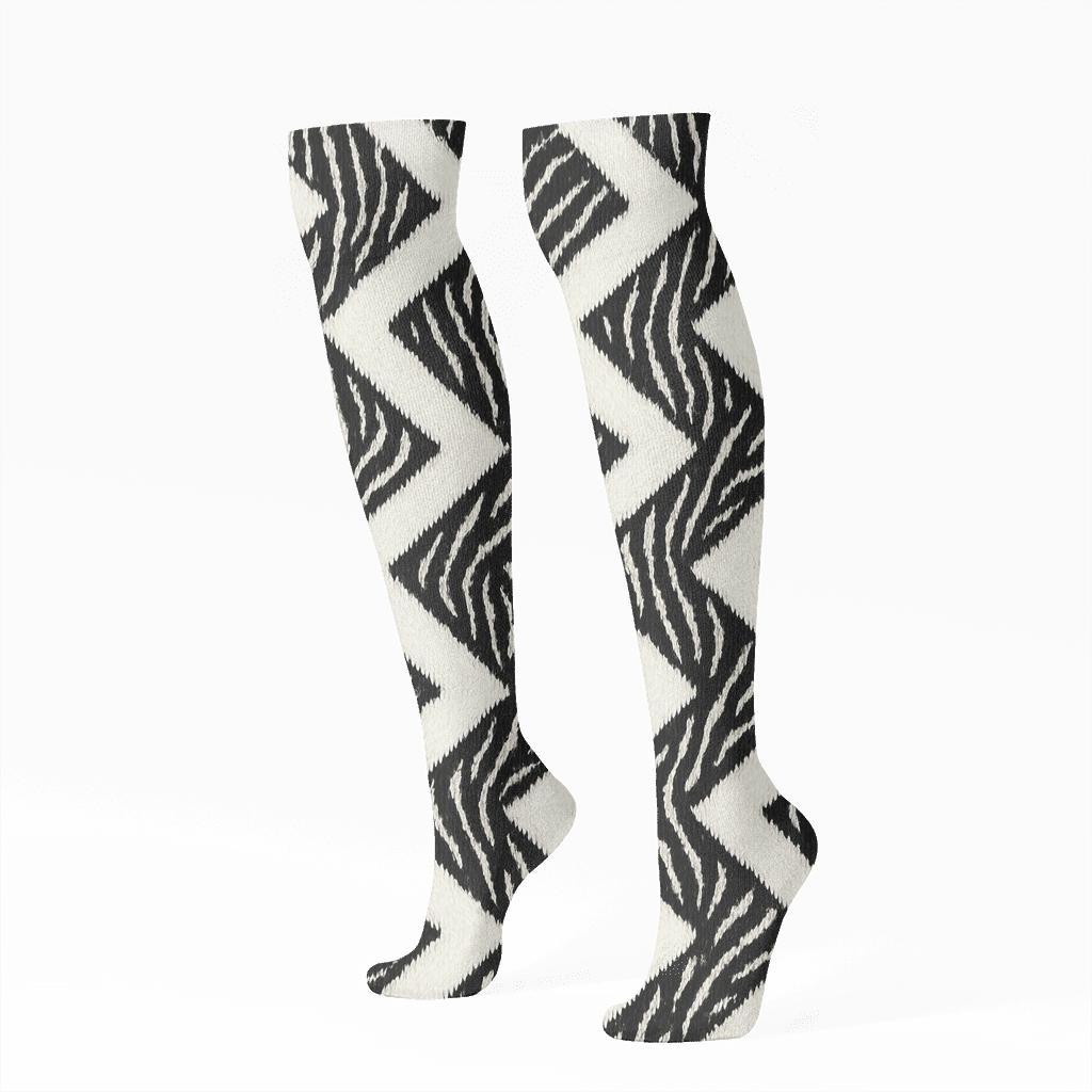 Diagonal Zebra Chevron Runners unique graphic knee-high socks