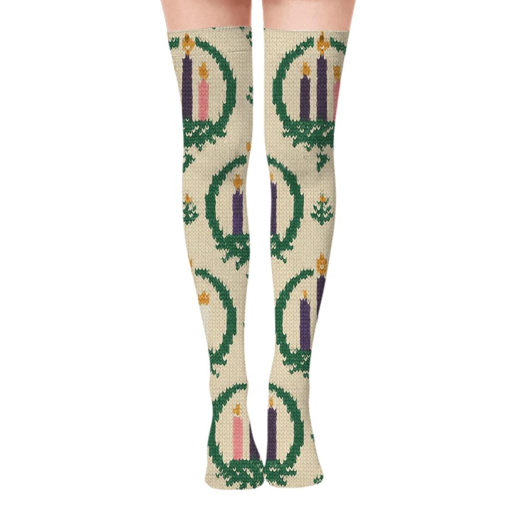 Advent Candles Wreath Ring Lattice stylish fashion over-the-knee socks